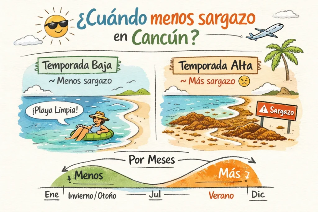 Imagen ilustrativa para mostrar cuándo hay menos sargazo en Cancún