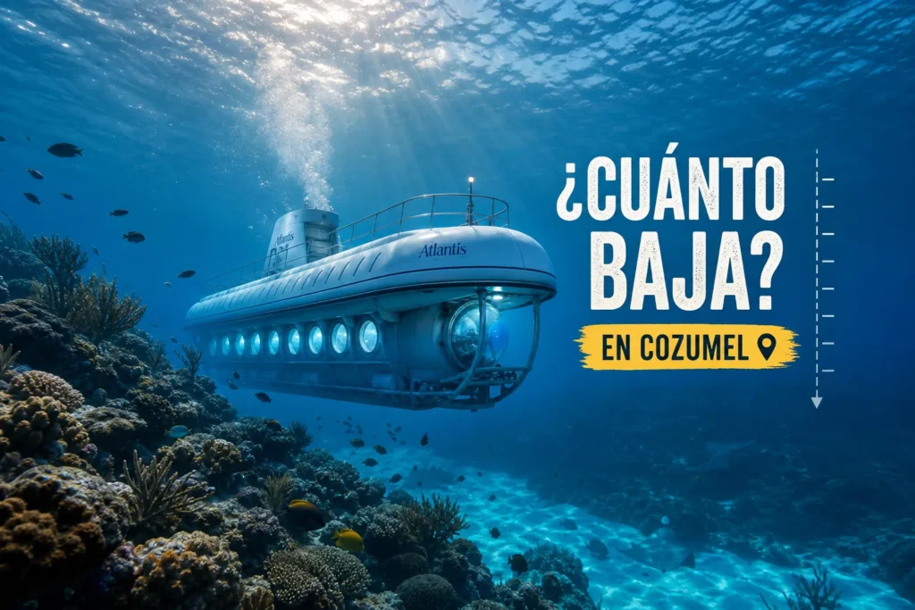 Ilustración para mostrar cuántos metros baja el submarino de Cozumel