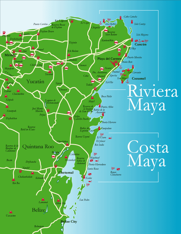 ¿Qué lugares conforman el Caribe mexicano? Mapa