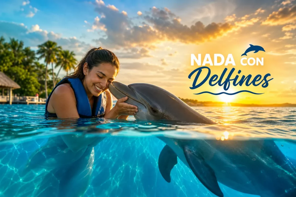 Ilustración de dónde nadar con delfines en Cozumel