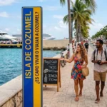 Una pareja caminando por el malecón de Cozumel para ilustrar si es caro vivir o viajar a Cozumel